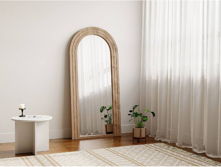 Großer bogenförmiger Spiegel - Kautschukholz - 70 x 150 cm - Holzfarben - ANSHUN