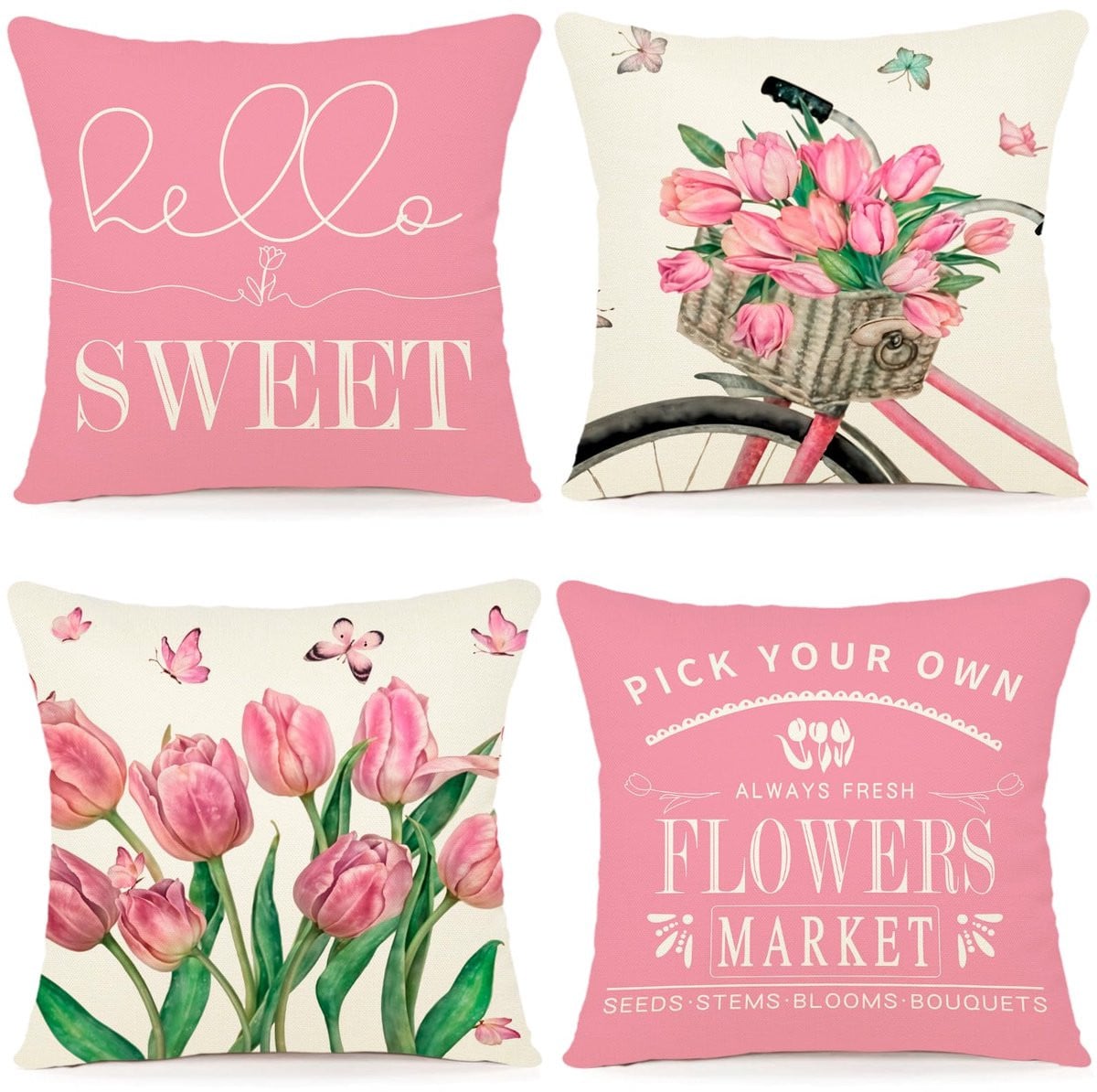 Unyqoos Set van vier decoratieve linnen kussenslopen met bloemenprint