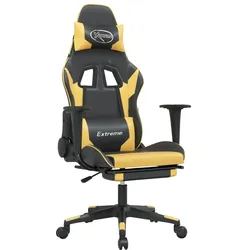 Décoshop26 - Bürostuhl Gaming-Stuhl auf Rollen mit Fußstütze schwarz-goldenes PVC DEC025773