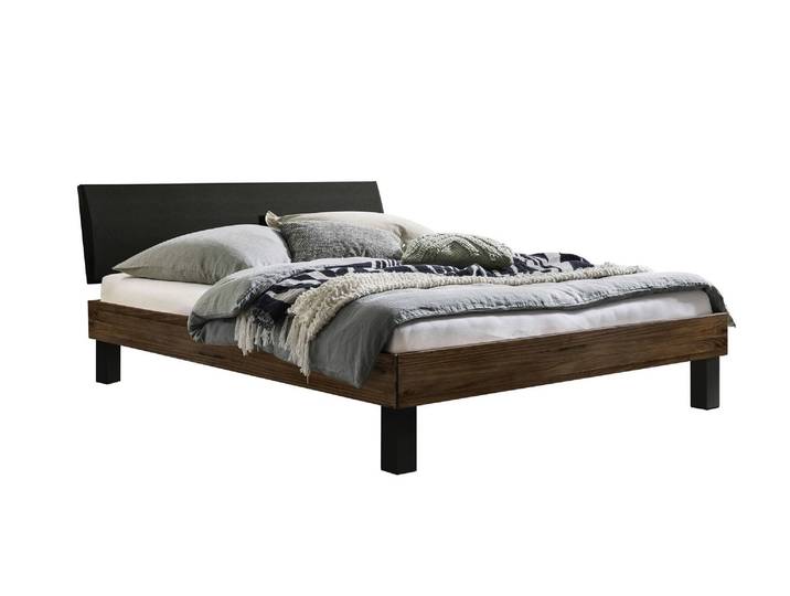 Bettgestell, Massivholz Nussbaum, Braun, 206×216 cm, Mit Gepolstertem Kopfteil, Modern, Hasena