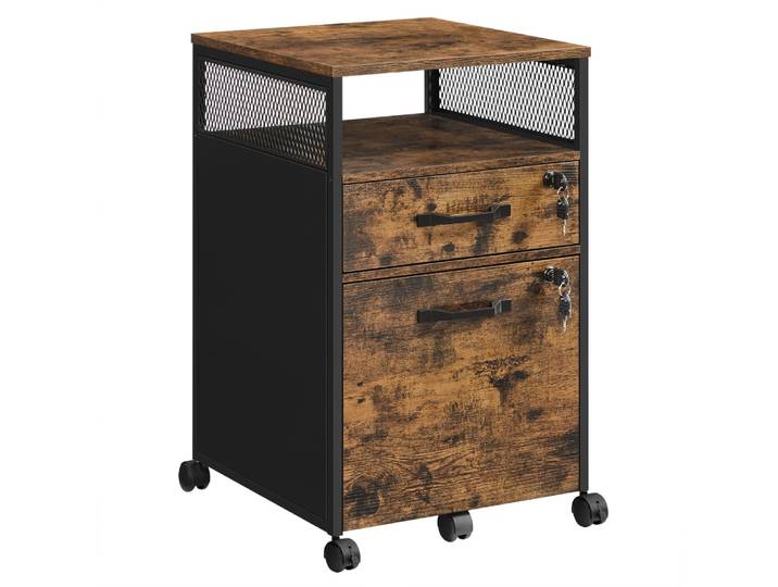 Caisson de bureau à 2 tiroirs rangement document marron et noir