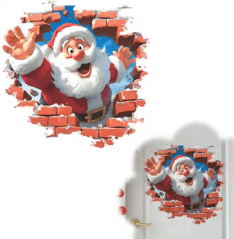 Inspire Picks 3D Christmas Santa Claus Wall Sticker Break Through Wall Holiday Decor Decal a