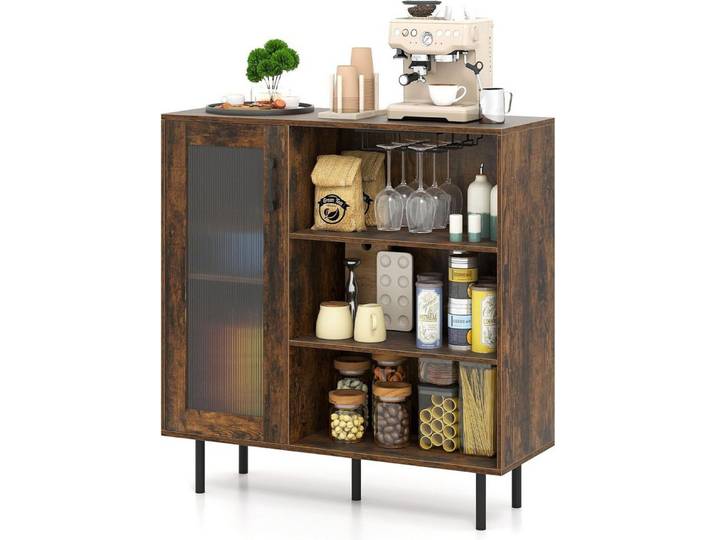 COSTWAY Küchenbuffet Sideboard Holz mit Glastür, Weinglashaltern