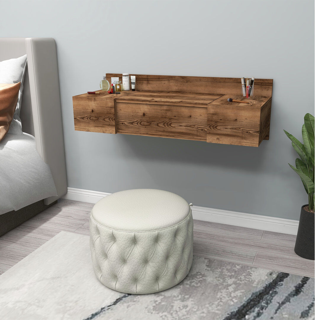 Alpen Home Mcgriff 100cm Wall-Mounted Dressing Table with Flip-Up Mirror and Hidden Storage Brown 57.5cm H X 100cm W X 39.1cm D