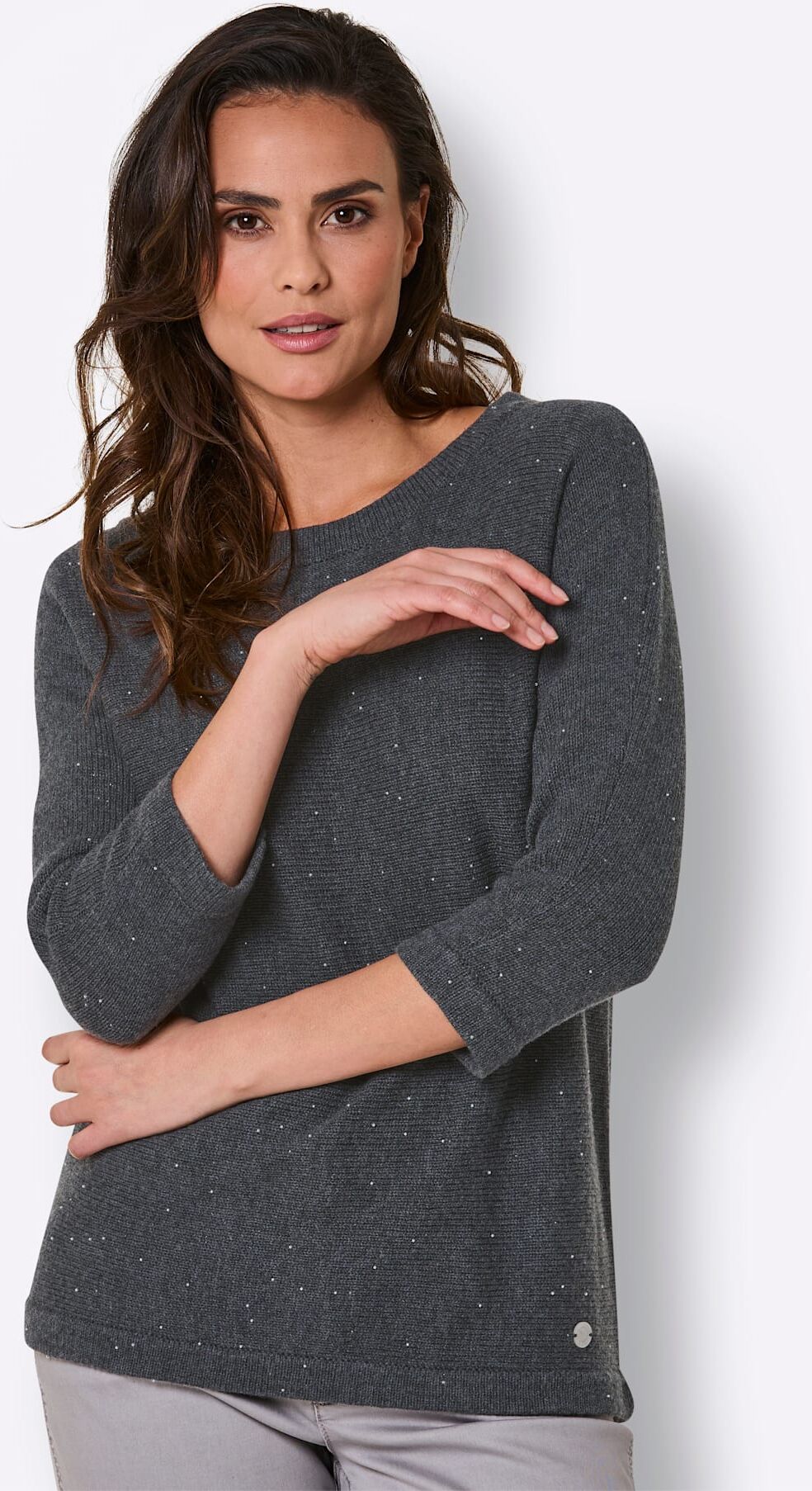 Wollpullover CREATION L PREMIUM "Kaschmir-Woll-Pullover", Damen, Gr. 36, grau (anthrazit), 90% Wolle, 10% Kaschmir, unifarben, Pullover Wollpullover anthrazit 36