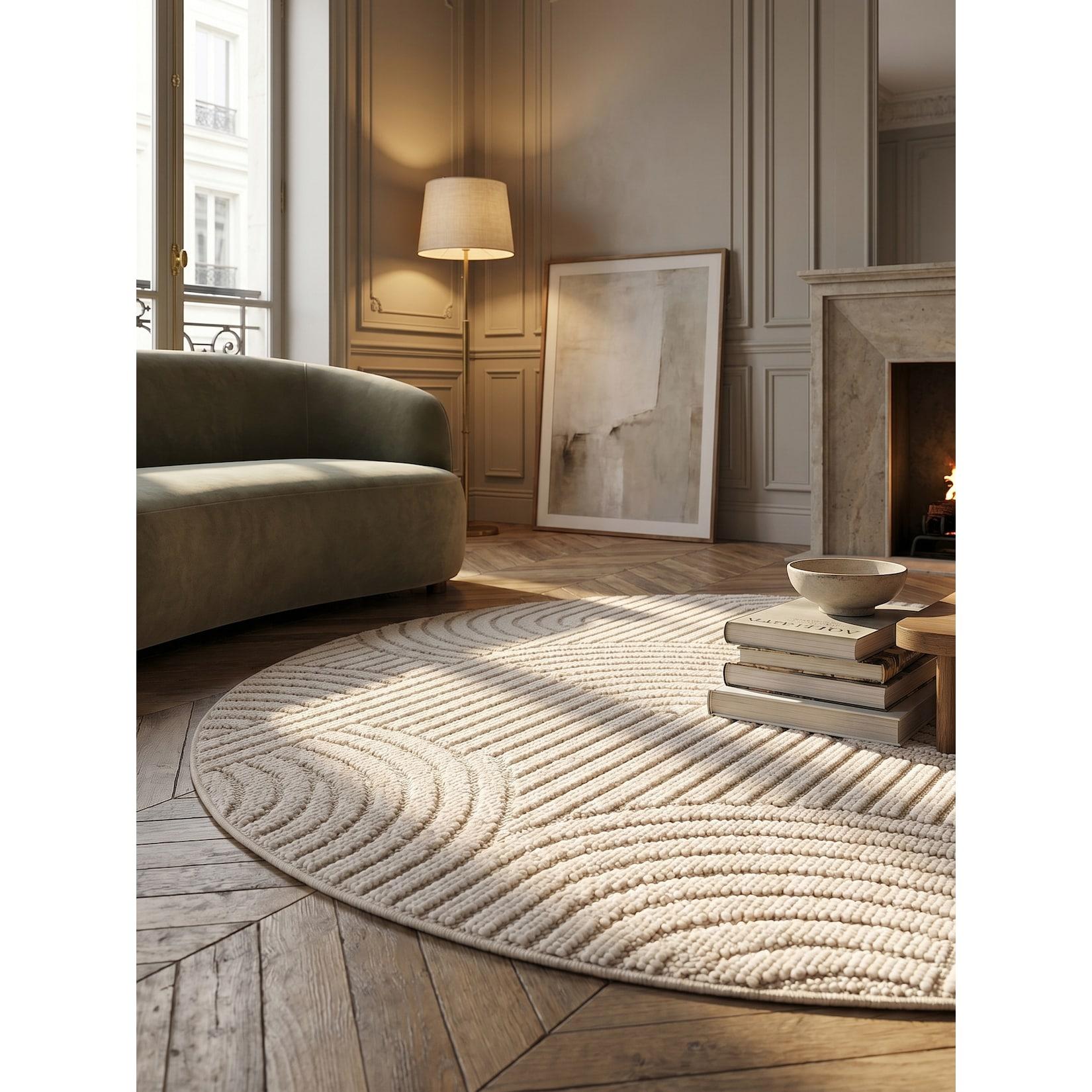 Flachgewebe-Teppich Hoch-Tief-Bögen Creme 120x120 cm Hoch-Tief Bögen