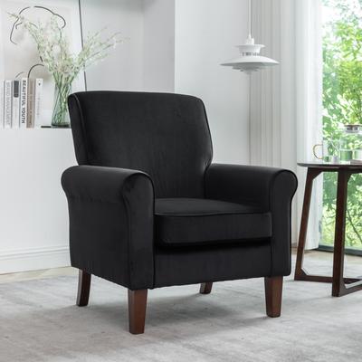Traditional Rolled Arm Armchair, Solid Birch Wood Frame With Tapered Brown Legs