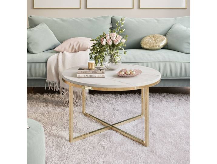 Runder Couchtisch CIRI-X LEVANTO mit vergoldetem Chromgestell