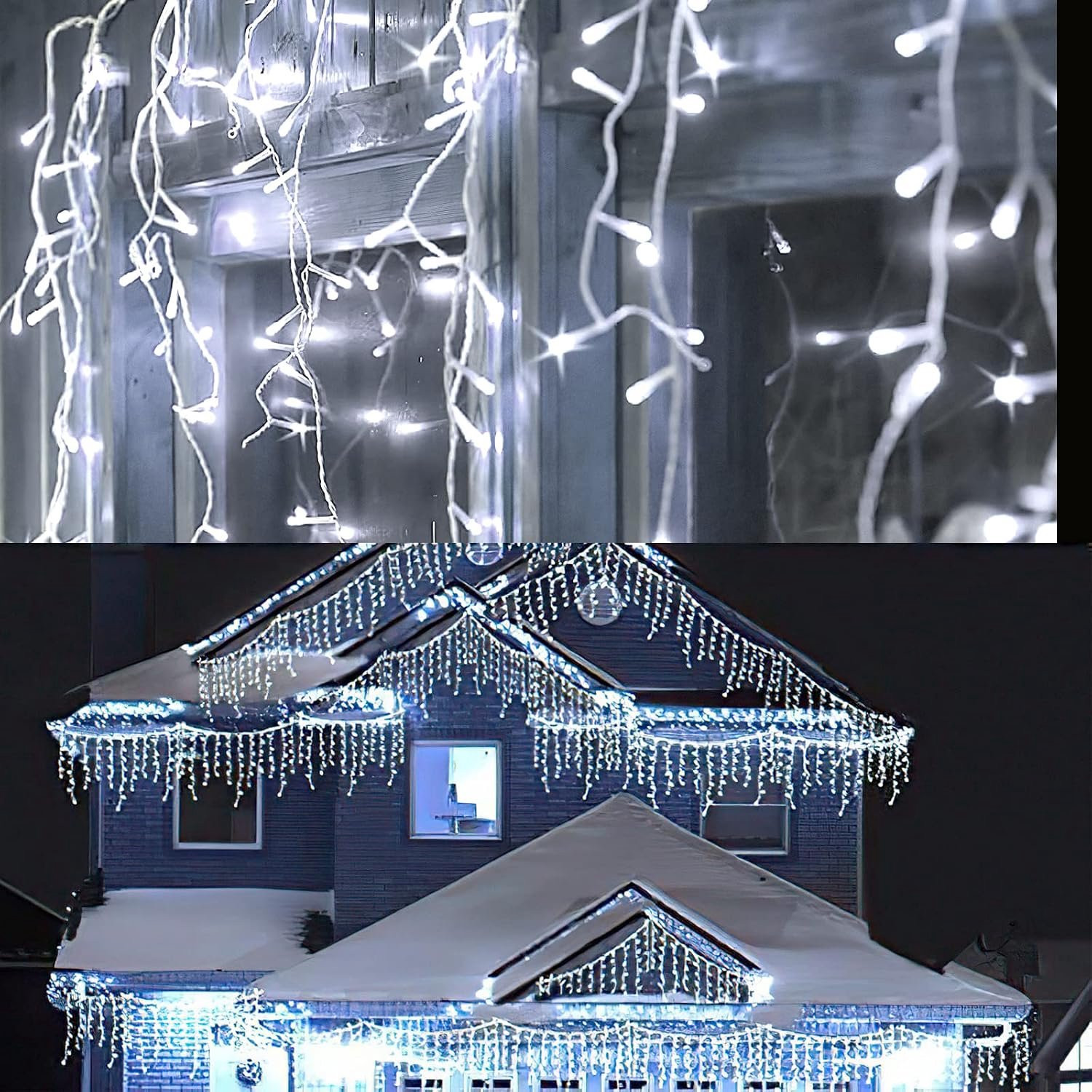 Merkloos Lichtsnoer voor buiten met 600 LED-lampjes, 15 m, LED-lichtgordijn met 8 verlichtingsmodi, IP44 waterdicht, koud wit
