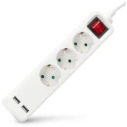 Entac Steckdosen-Verlängerungskabel S1 3 Steckdosen mit Schalter 1,5m 3G1,5 2 USB
