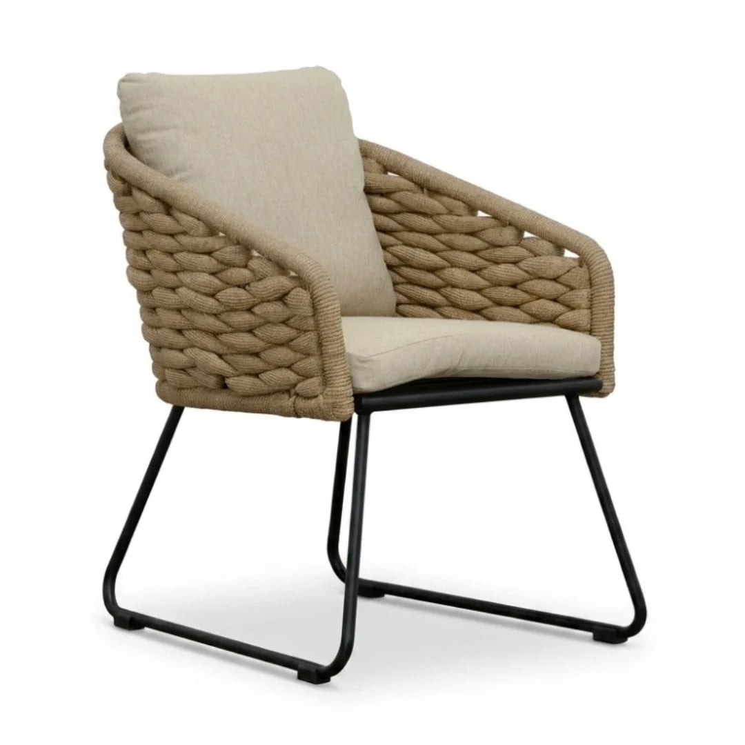 Flora dining tuinstoel met touw en aluminium in Sahara Dust