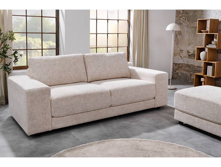 Großes Sofa LOFT 210cm champagner beige Chenille 3-Sitzer Couch Taschenfederkern Wohnzimmer Modern & Design