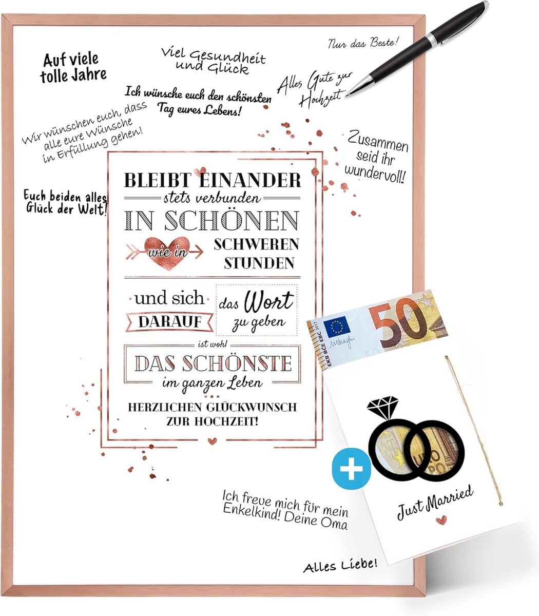 Gastenboek voor bruiloft met fotolijst en geldgeschenk kaart