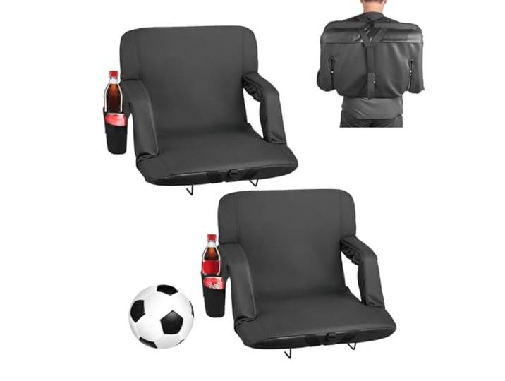 VEVOR Stadionsitz, 6 verstellbare Winkel, breiter Bleicherstuhl, 7,4 cm, gepolstert, Stadionsitz mit Armlehne und Rückenstütze, Stadionstuhl mit Haken, Getränkehalter für Picknicks, Strandsport und