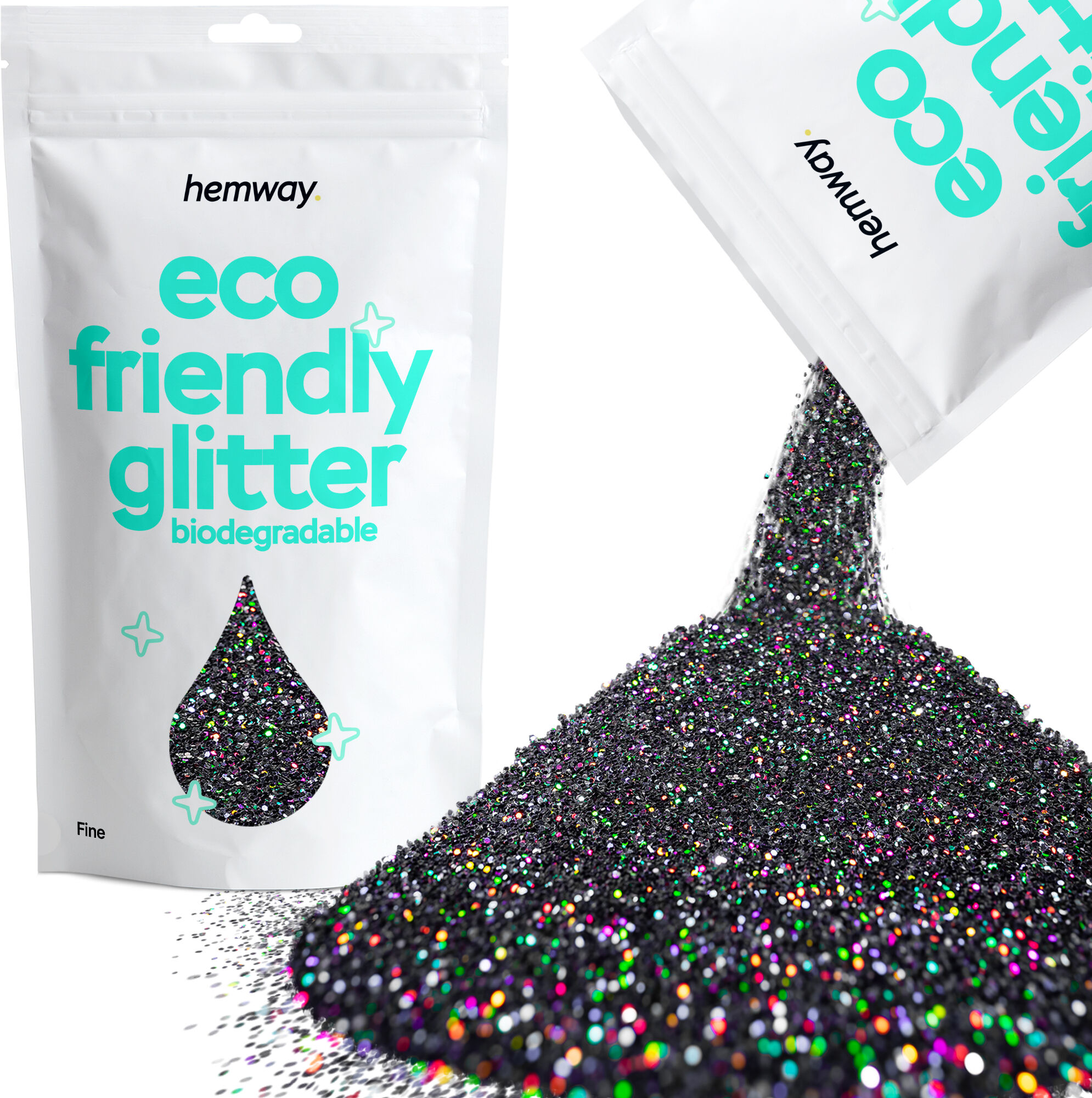 Hemway Biodegradable Eco Friendly Glitter 100g / 3.5oz   Black Holographic   DIY, Decoration, Arts & Crafts - Black Holographic - Fine 100g