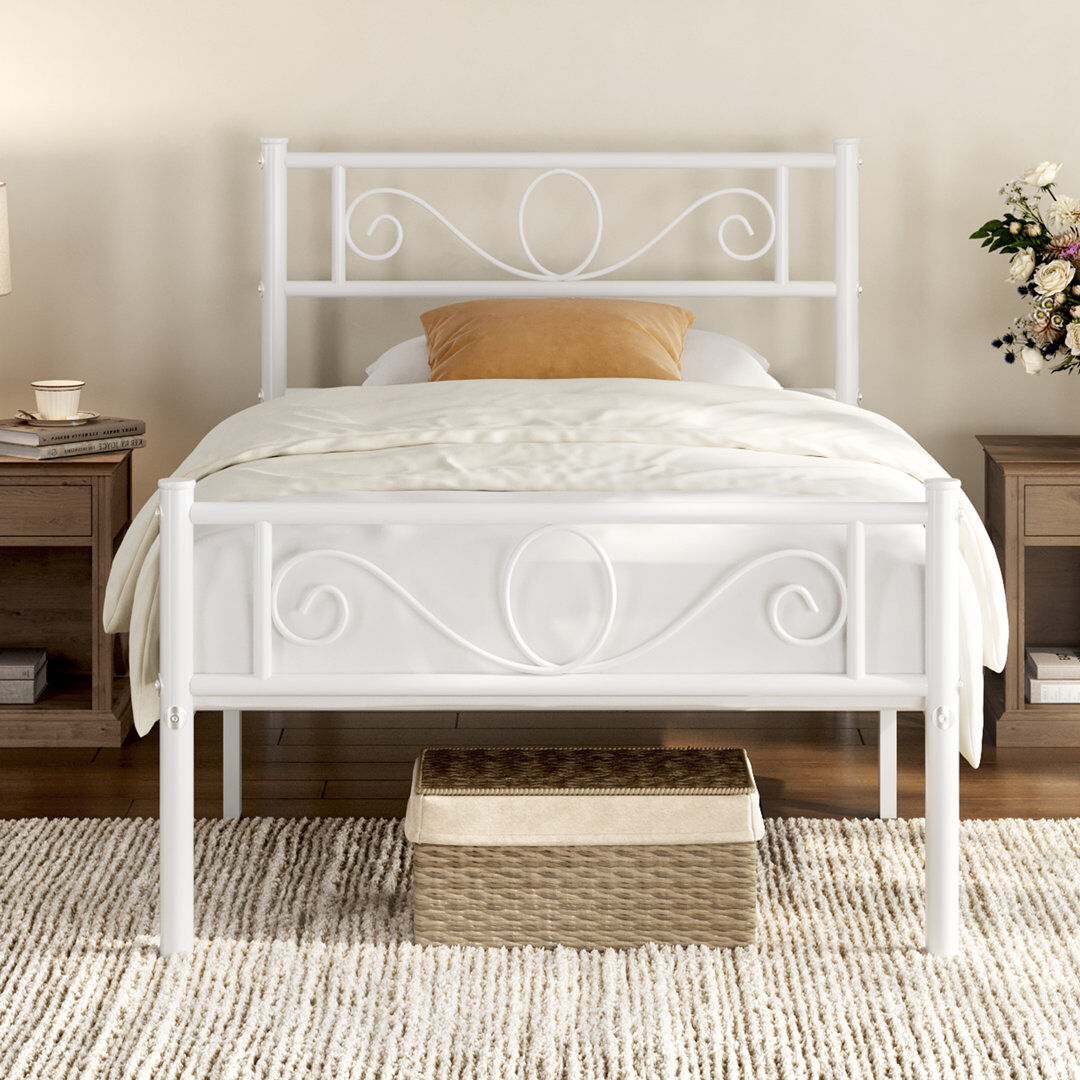 Yaheetech Metal Bed Frame with Headboard/Under-Bed Storage White Single (3')