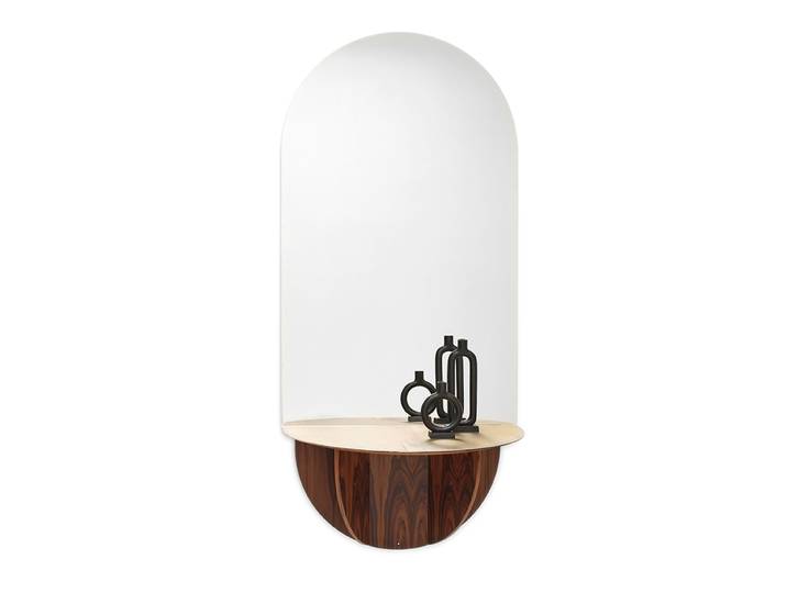 MOGG miroir mural ovale BRAME avec étagère (Canette - Verre et Palissandre de Santos)