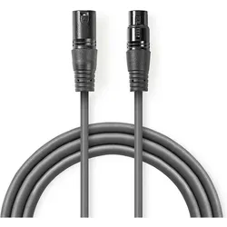 Nedis Balanced Audio-Kabel XLR 3-Pin Stecker XLR 3-Pin Buchse Vernickelt 15.0 m rund PVC Dunkelgrau (15 m, XLR Kabel), Audiokabel