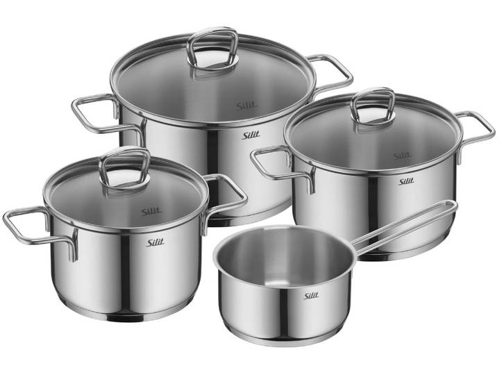 Topf-Set SILIT Alicante , grau (edelstahl), B:30cm H:22,5cm L:52,5cm, Töpfe, Topf-Set, Silitherm-Allherdboden, induktionsgeeignet, spülmaschinengeeignet
