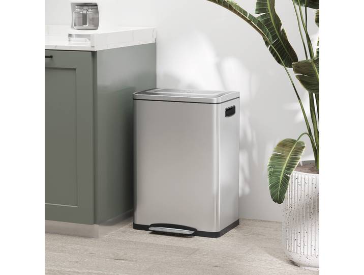 HOMCOM Poubelle 2x20L Acier Inoxydable avec Pédale Argent