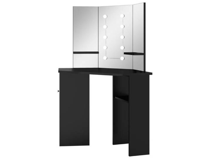 Coiffeuse d'angle - DILWE - Noir - 111x54x141 5 cm - Miroir 3 panneaux - LED inclus
