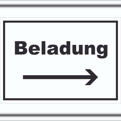 HB-Druck Beladung Schild mit Text und Richtungspfeil rechts Transport Fracht waagerecht A0 (841x1189mm)