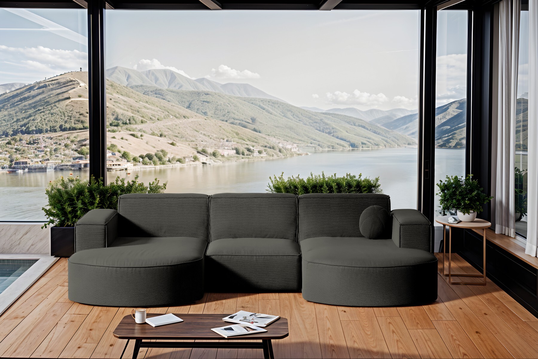 Kaiser Möbel Gartenmöbel Ecksofa,Couch ,Sofa U-Form Garten Modena Studio U Patio Grau