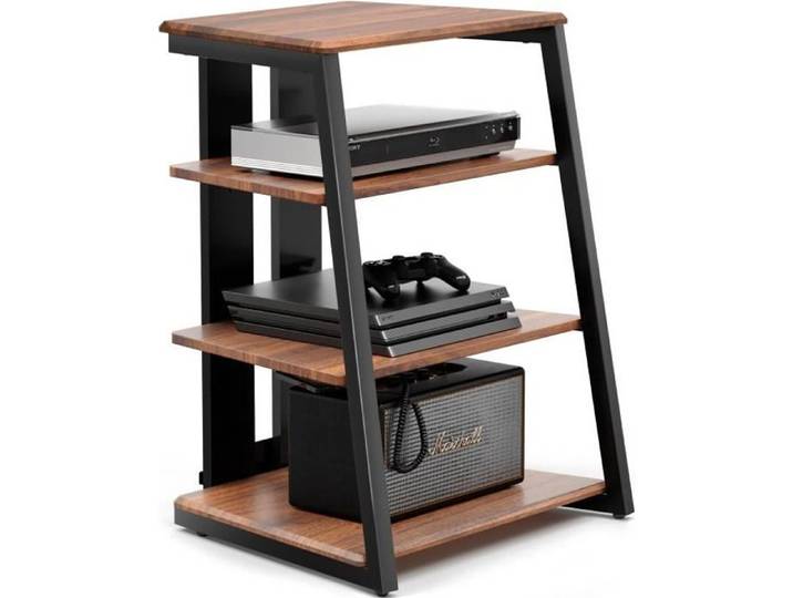 FITUEYES Meuble HIFI à 4 Etagères en Bois et Acier Meuble Audio/Vidéo Capacité de Charge Max. 50KG Structure Solide