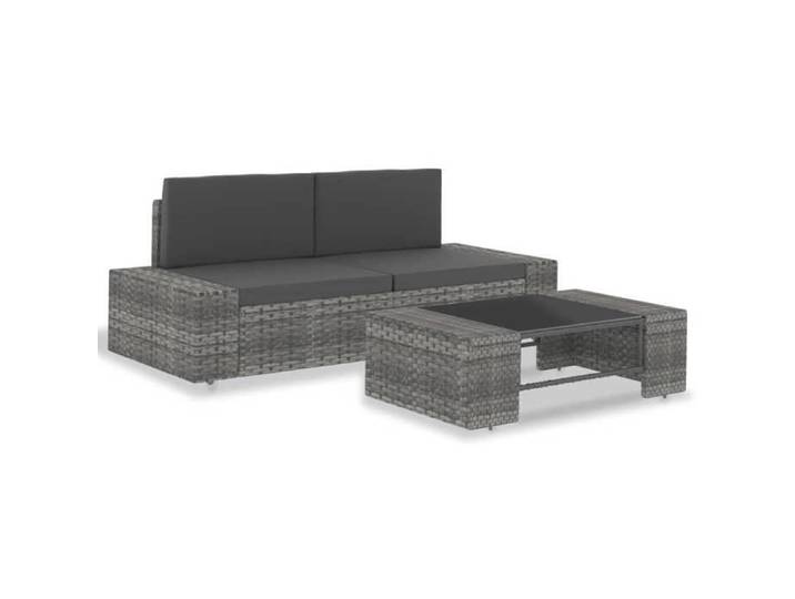 Salon de jardin (lot de 3) Design modulaire Résine tressée Gris - Petit canapé balcon LL2295