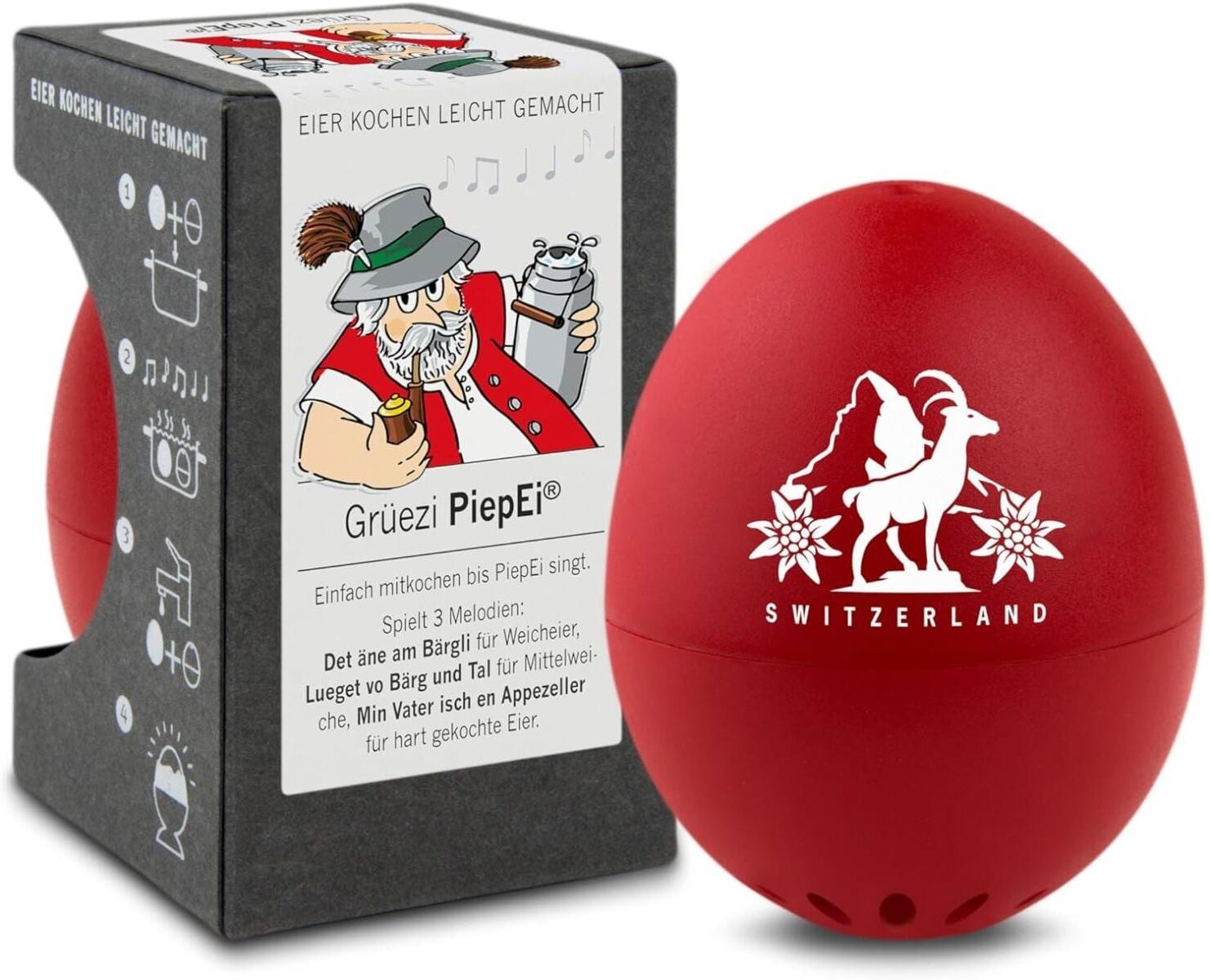 Küchentimer "PiepEi Singende Eieruhr Grüezi", milchweiß, rot, Wecker, Küchentimer milchweiß, rot Einheitsgröße