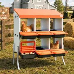 VEVOR 2-stöckiges Legenest  795x525x990 mm, 6 Fächer, Hühnernest aus Metall mit Stützbeinen, Geflügelnester, Abrollnest, ideal für Hennen, Enten, Hühner & anderes Geflügel, Orange