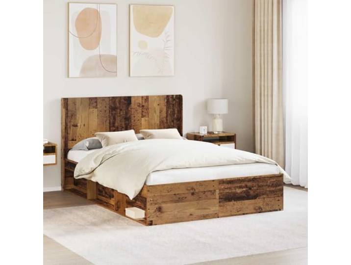 RJPLMFV Bettgestell aus Holz, mit Kopfteil und Aufbewahrung Integriertes Lattenrost, ohne Lattenrost, moderner Stil, pflegeleicht, Matratze nicht im Lieferumfang enthalten