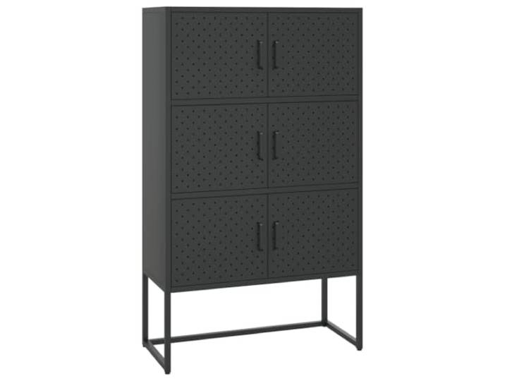 RJPLMFV Komoda černá ocel, 80 x 35 x 135 cm, 6 Türen Vertikaler Aufbewahrungsschrank, robuster Stahl, verstellbare Ebenen, dekorative Platte, 6 geräumige Türen