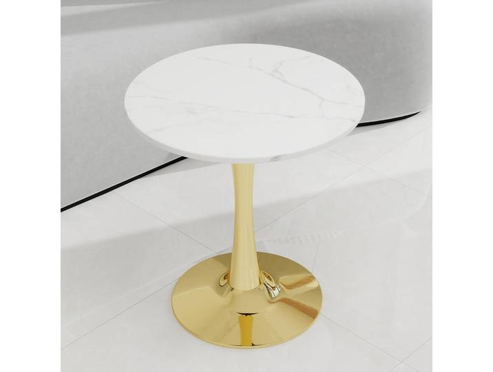 STILVORA Couchtisch mit rundem Marmor-Tischplattenfinish für 2-4 Personen, Beistelltisch für vielseitige Einsatzmöglichkeiten im Wohn- und Esszimmer, Tisch für moderne Mid-Century-Einrichtung，Golden