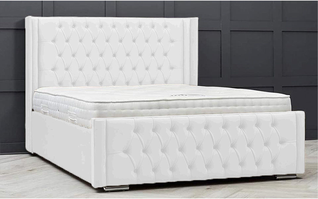 Ophelia & Co. Lucio Velvet Upholstered Bed Frame - Curved Headboard, Sprung Slatted Base White Double (4'6)