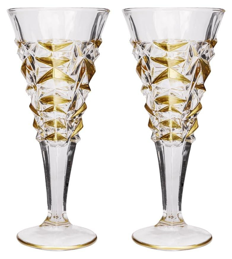 Set van 2 handgeschilderde gouden kristalglas champagnefluiten
