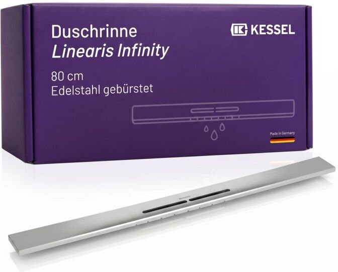 KESSEL Duschrinne Linearis Infinity aus Edelstahl V4A 45200.08 bodengleiche Design-Duschrinne, individuell verlängerbar, 800 mm, Edelstahl gebürstet