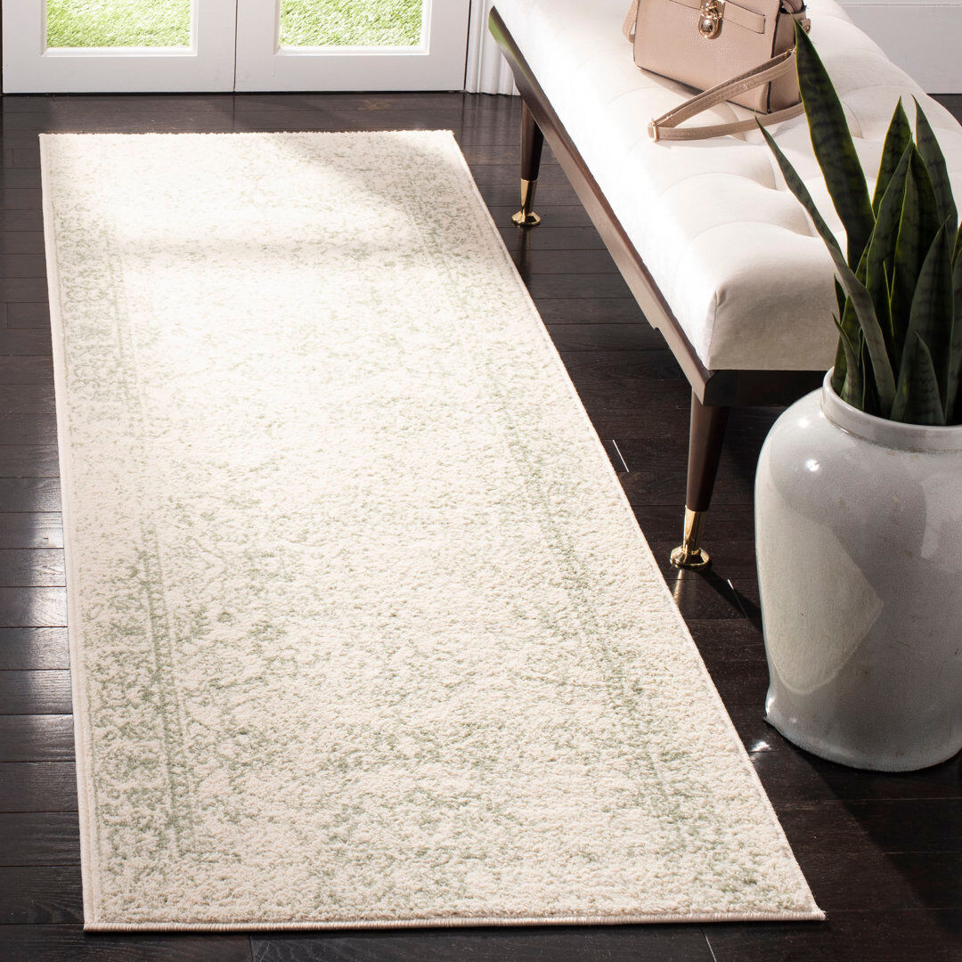 Fernleaf Jacquelyn Floral Area Rug Ivory/Light Green Runner 76 x 305 cm
