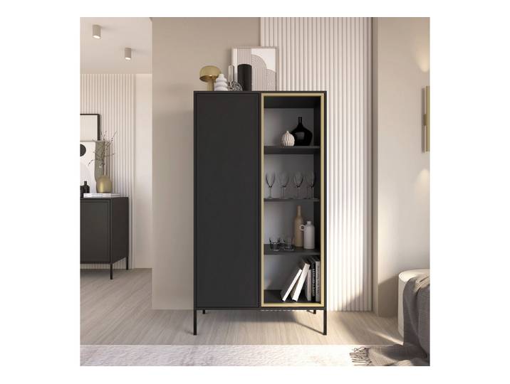 Selsey Standvitrine VELVETO Vitrine in Schwarz, Glastüren & Push-to-Open, 90x40 cm