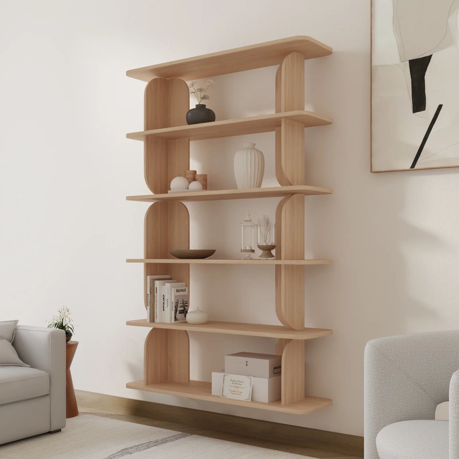 garneroarredamenti Libreria sospesa 120x185h cm moderna soggiorno rovere Bukly