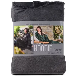 Gözze Hoodie-Decke mit Kapuze, Strickbündchen am Ärmel und seitlichen Schlupftaschen, 73x120 cm, anthrazit