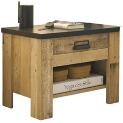 NACHTTISCH Used Wood hell, dunkles Grau 60 x 46 cm, Nachtkommode mit Schubkasten und Soft-Close
