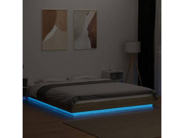 MGH@ Cadre de lit - Contemporain - Lit dormir - avec lumières LED - sans matelas 160x200 cm fr4996