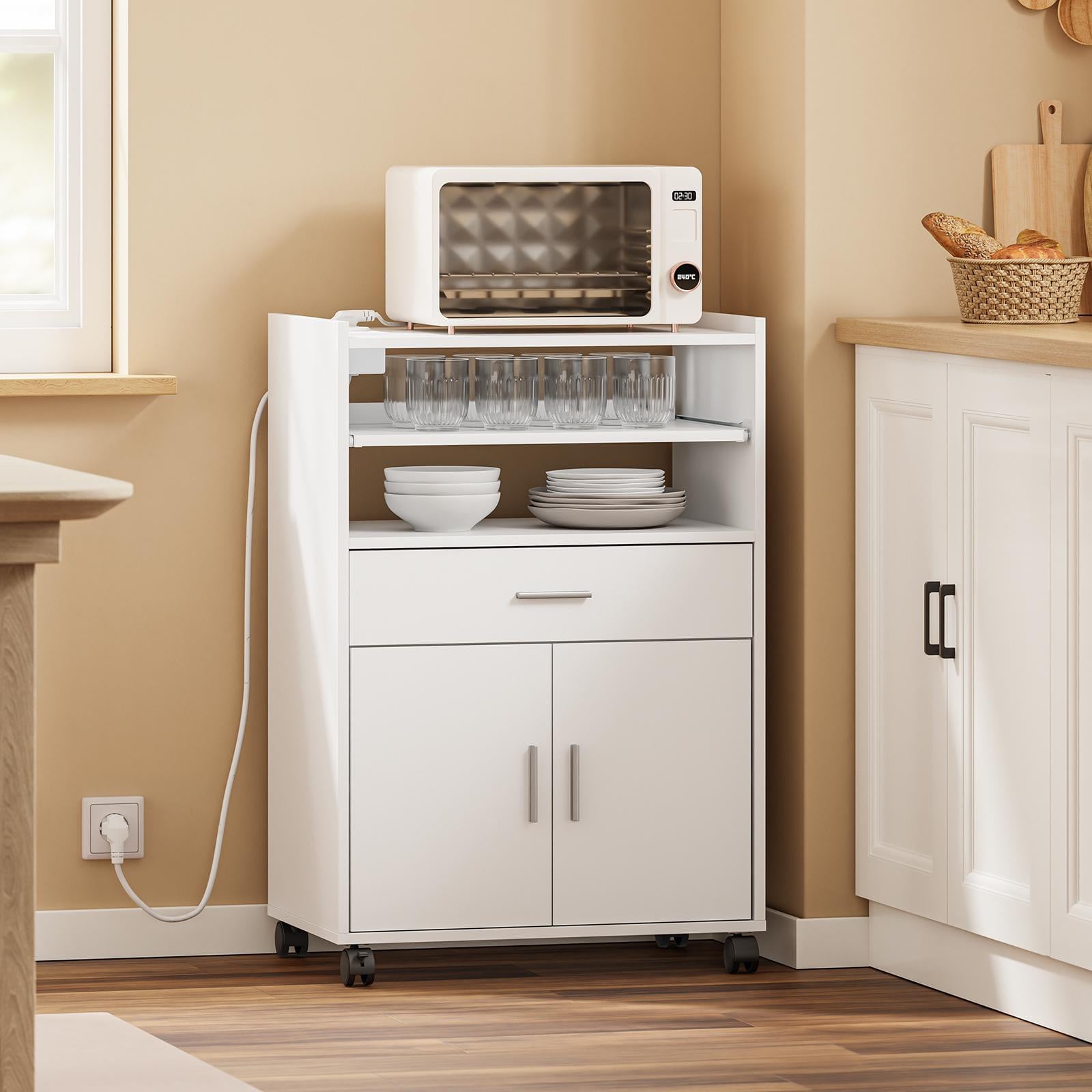 SoBuy Keukenwagen FSB09-E-W met 2 deuren, wit, Scandinavisch design