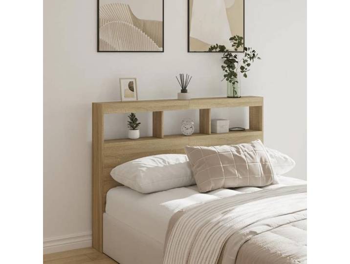 Armoire Tête de Lit avec LED Panneau de Lit avec Compartiment Tête de Lit avec Armoire Meuble de Chambre à 839198