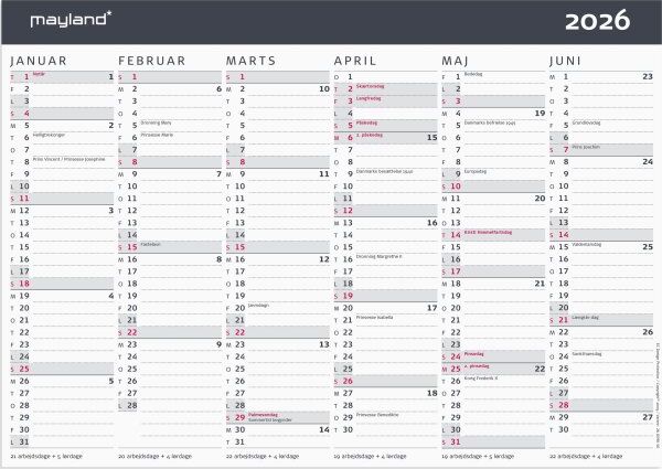 Mayland 2026 Kontorkalender Moderne, A4