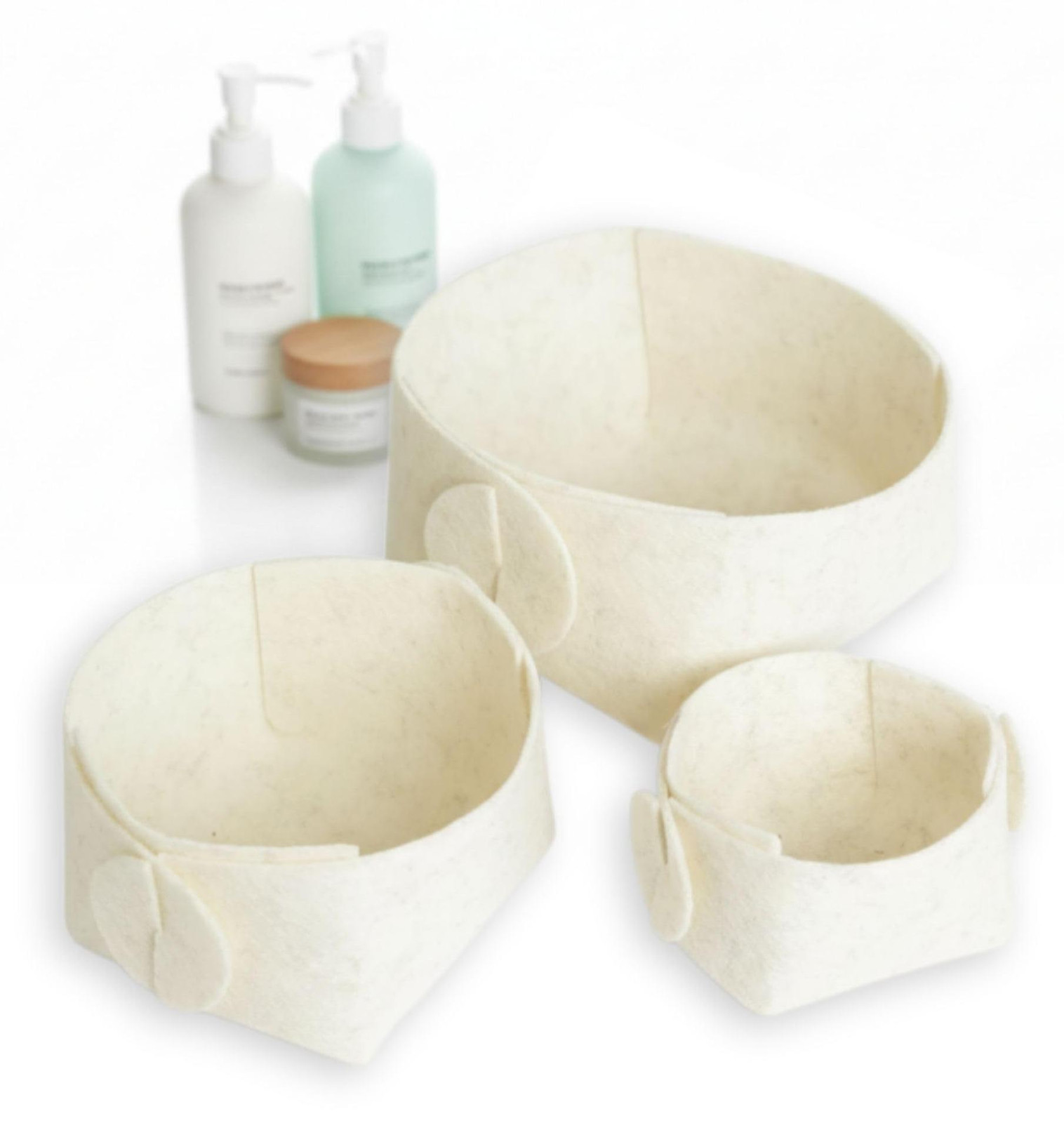 Dripio Set van 3 stapelbare en opvouwbare opbergmanden van textiel, beige