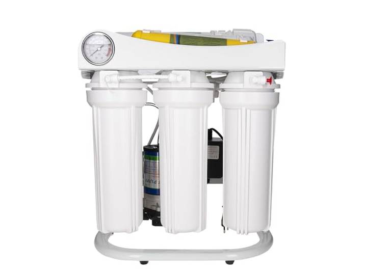 Aquavie Technologie OsmoFLOW auf Standfuß – Wasserreinigungssystem unter der Spüle durch Umkehrosmose mit Tank – bis zu 370 l/Tag