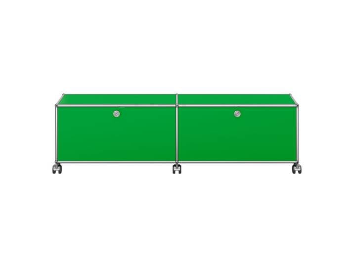 USM Haller TV Bank M61 grün 2-fach breit 2 Klapptüren auf Rollen ohne Schloss 152.3x43x37.3 cm