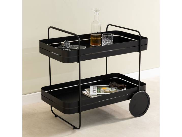 Servierwagen SPINDER DESIGN GIN & TROLLY , schwarz (schwarz, schwarz), B:42cm H:69,3cm T:74cm, Stahl, Rollwagen, Servierwagen, Servierwagen aus Stahl mit Gummirädern